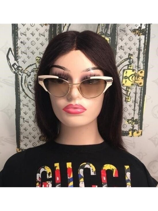New Authentic Gucci GG0522S 005 Cat-Eye Sunglasses Ivory Brown Gradient main image 8
